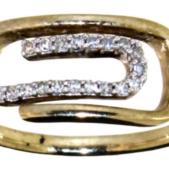 10k Yellow Gold Diamond Paper Clip, Elegant Modern Ring - Picture 3 of 3